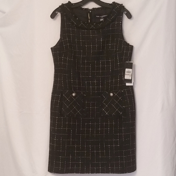 𝅺karl Lagerfeld paris tweed sleeveless shift dresse - Picture 2 of 7